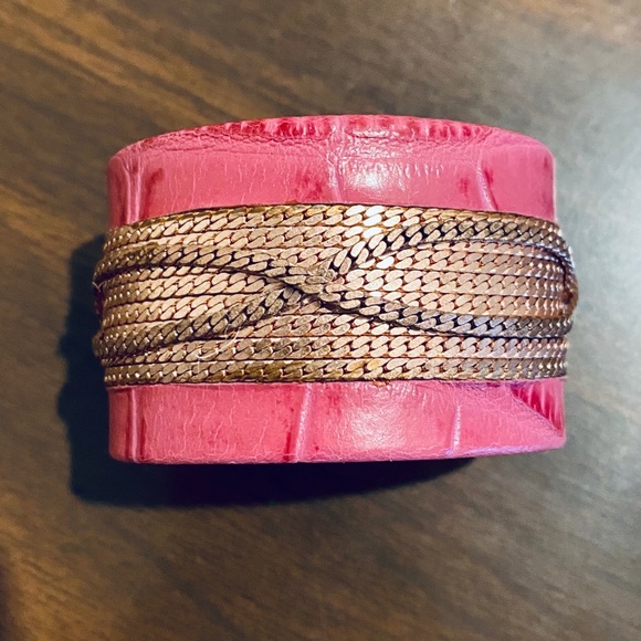 Pink Croco Leather Cuff Bracelet - Picture 6 of 6